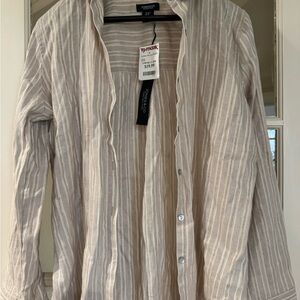 Jones New York Men's Beige Striped Button Down Shirt